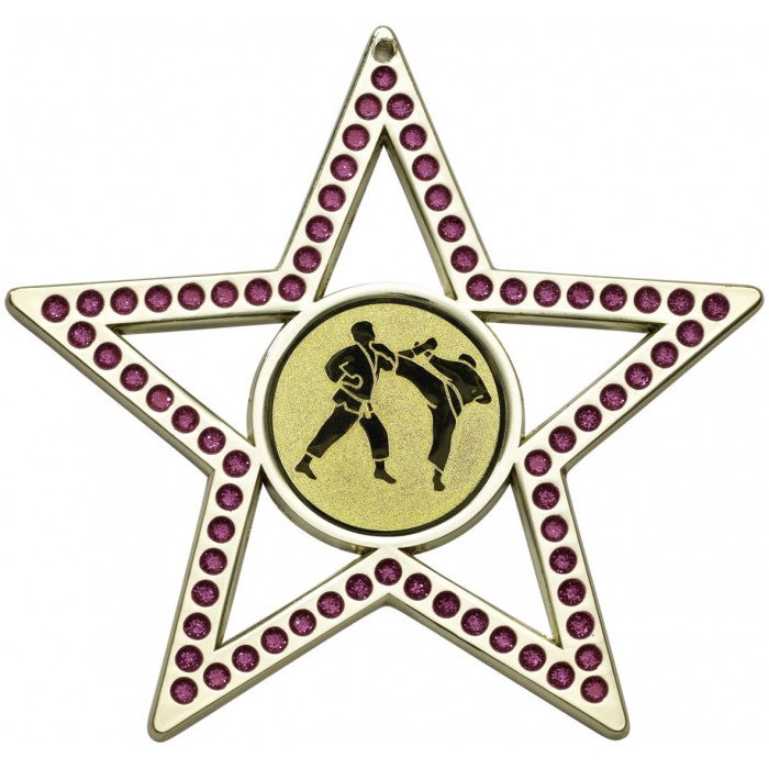 75MM PINK STAR JIU JITSU MEDAL - GOLD, SILVER OR BRONZE